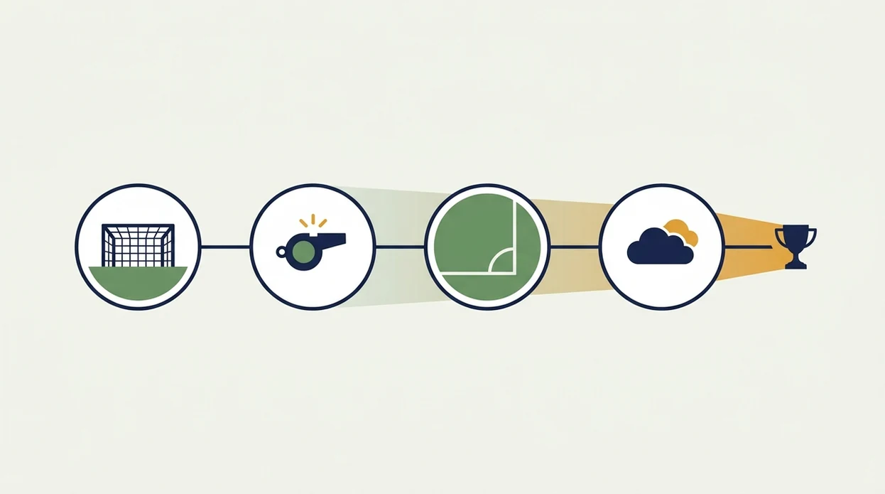 A clean diagram shows four football legs linked together as the chance band narrows toward a trophy.