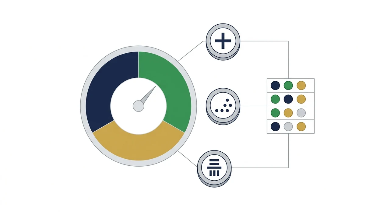 A clean abstract diagram links symbolic odds formats to a probability gauge and a blank group table.