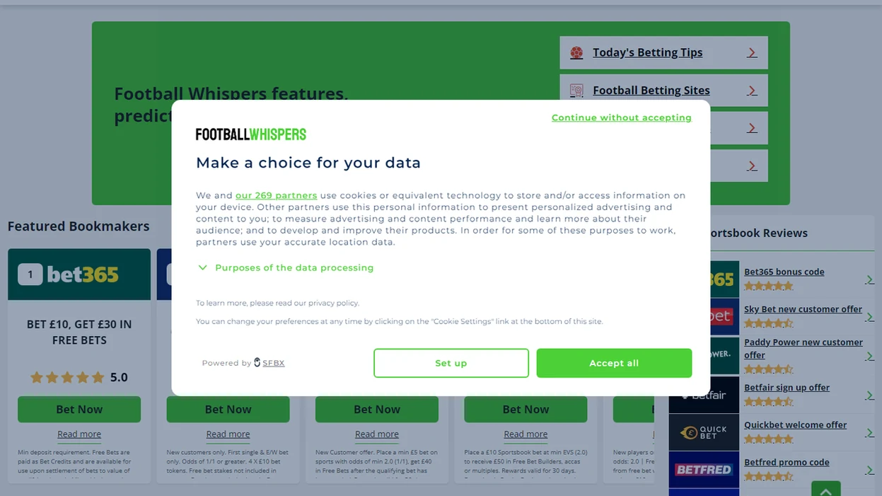 Footballwhispers interface screenshot
