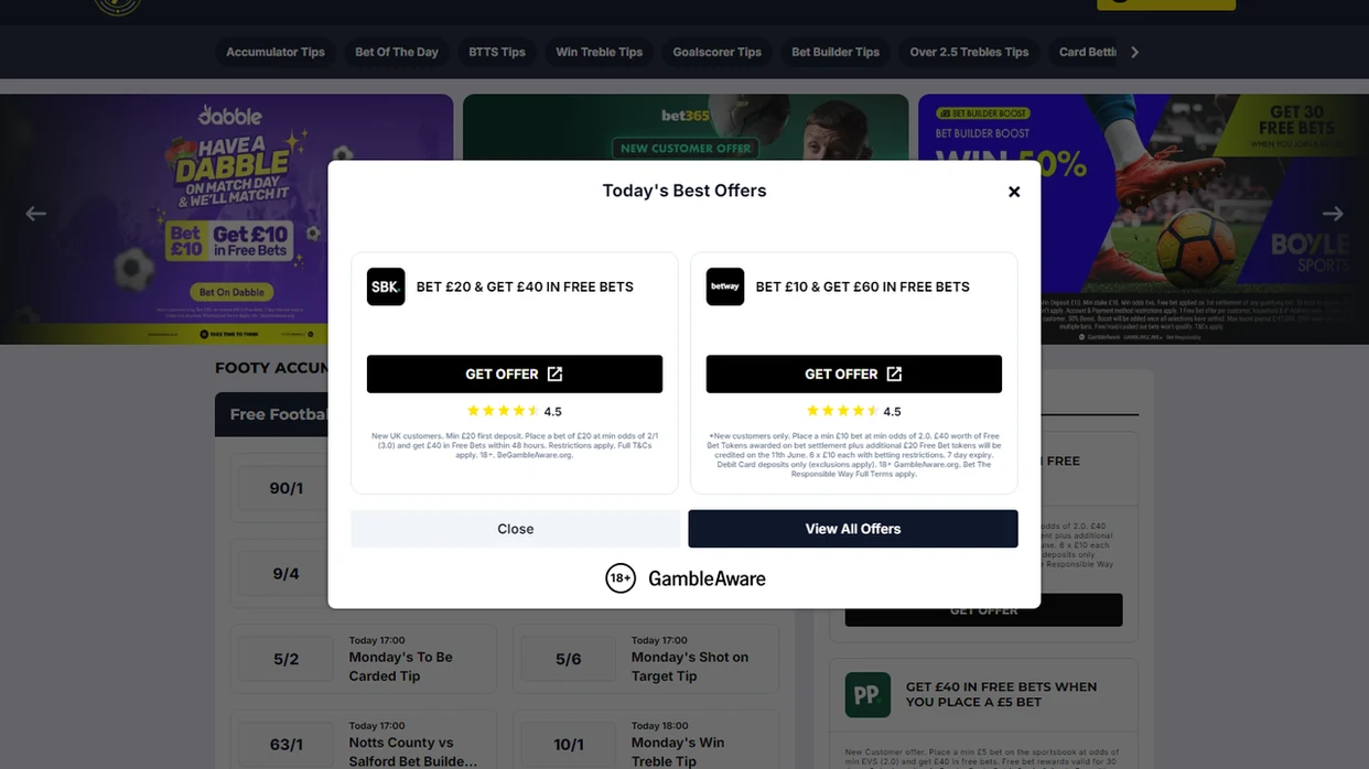 Footyaccumulators interface screenshot